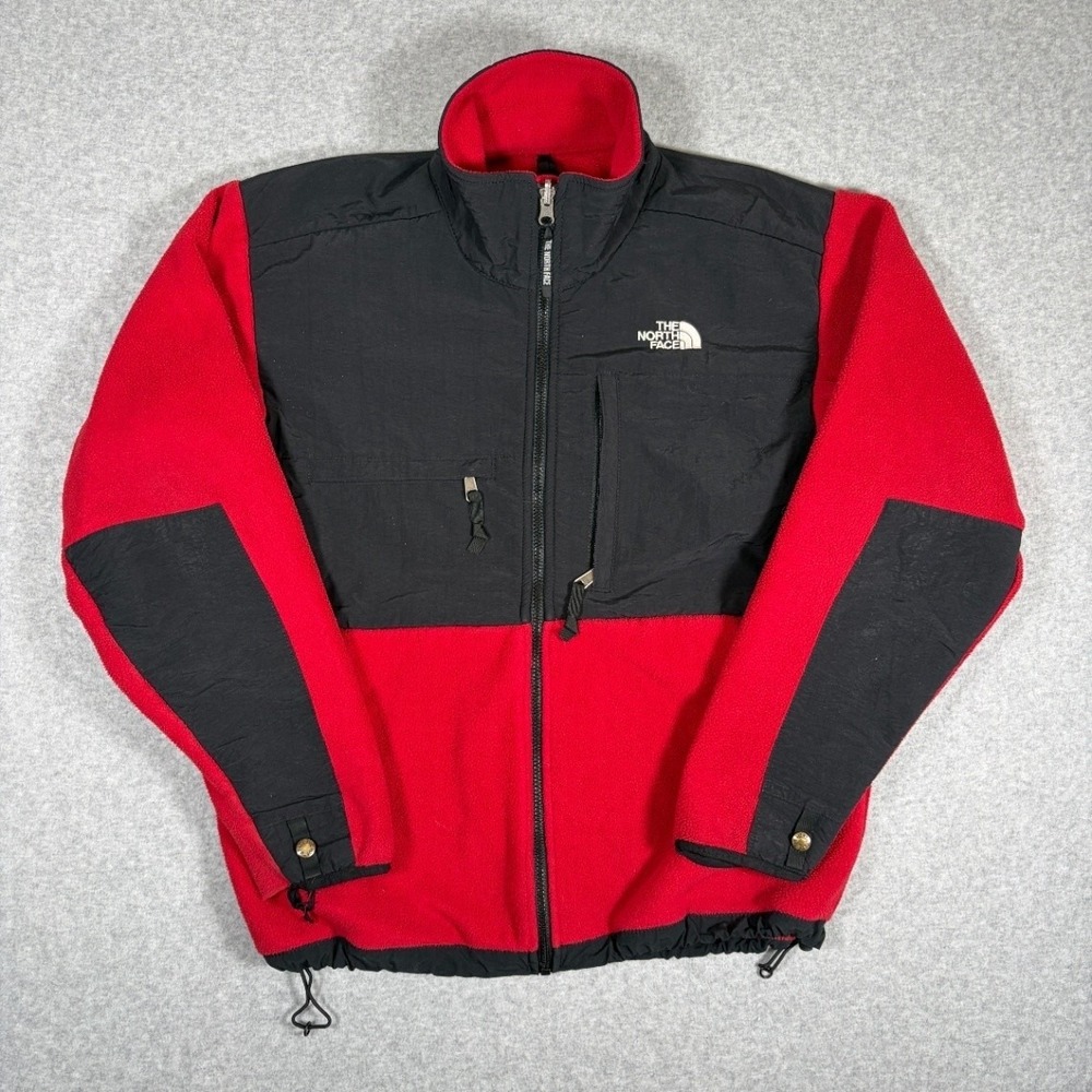 The North Face Denali Jacket Men's Medium Red Black Polartec Full Zip USA Flaw